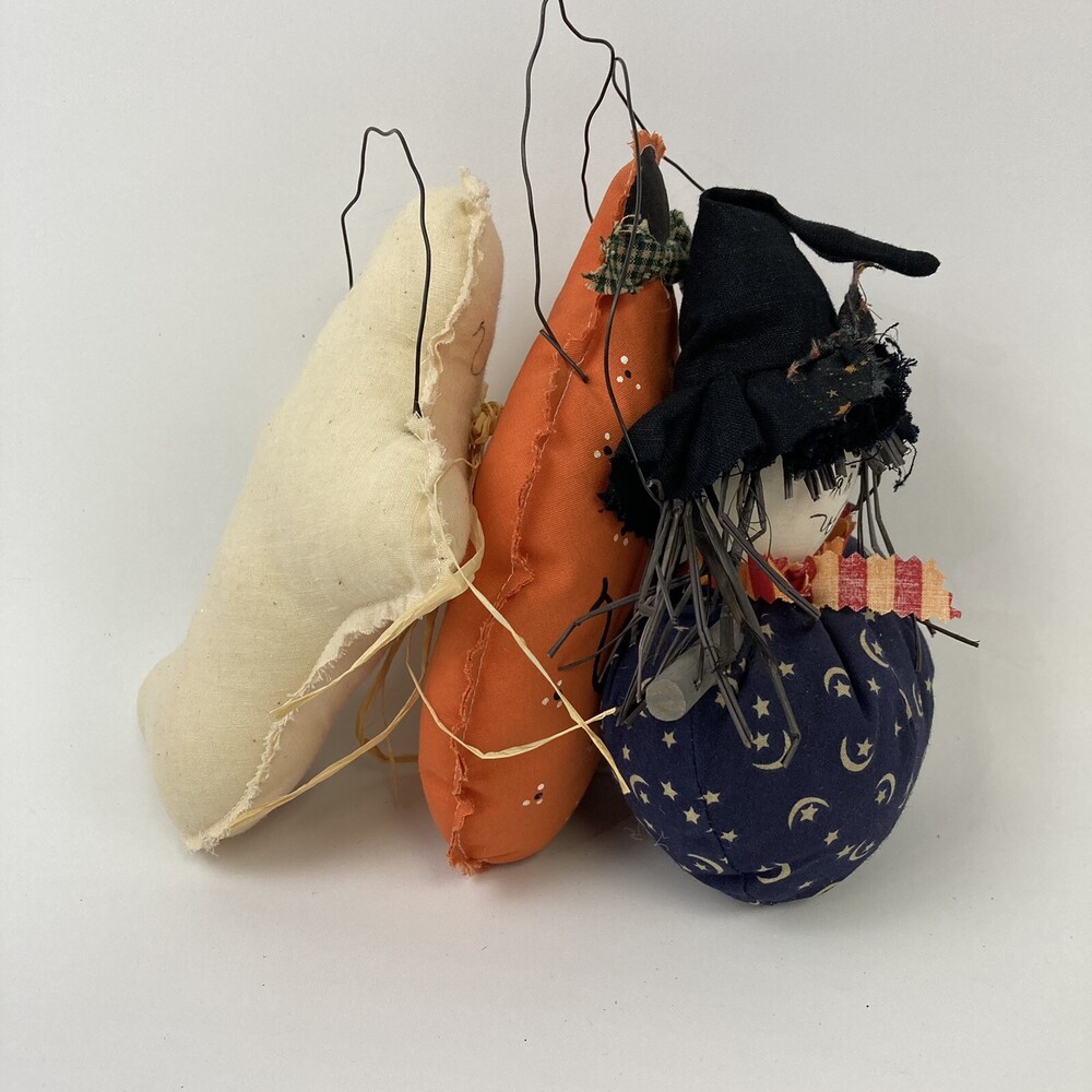 VTG Retro Primitive Farmhouse Plush Stuffed Halloween Ornaments Witch - Picture 5 of 6